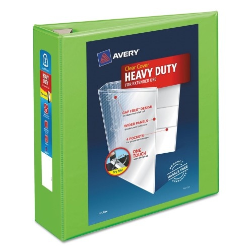 Avery Heavy-Duty View Binder with Locking One Touch EZD Rings, 3 Rings, 3" Capacity, 11 x 8.5, Chartreuse
