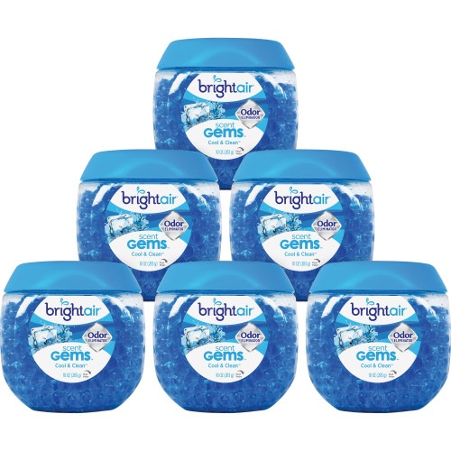 Bright Air Scent Gems Odor Eliminator, Cool And Clean, Blue, 10 Oz Jar, 6/Carton