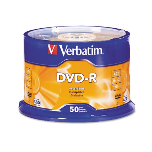Verbatim DVD-R Recordable Disc, 4.7 GB, 16x, Spindle, Silver, 50/Pack