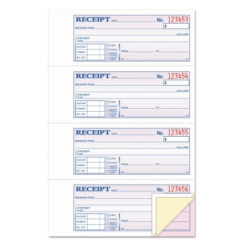 TOPS Money and Rent Receipt Book, Account + Payment Sections, Three-Part Carbonless, 7.13 X 2.75, 4 Forms/Sheet, 100 Forms Total