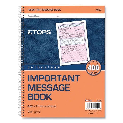TOPS Telephone Message Book with Fax/Mobile Section