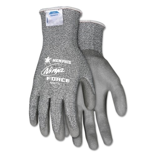 MCR Safety Ninja Force Polyurethane Coated Gloves - Large, Gray, Pair