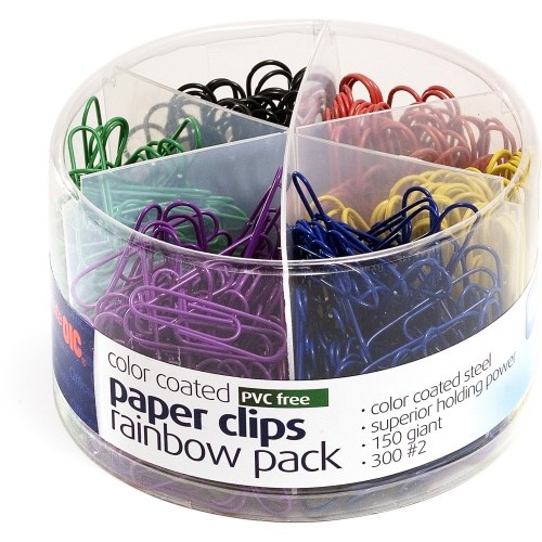 Officemate Coated Paper Clips - Jumbo Size, Assorted Colors, 450/Pack
