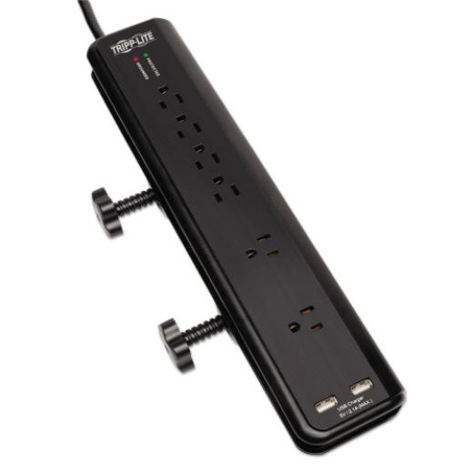 Tripp Lite Protect It! Clamp-Mount Surge Protector, 6 Outlets/2 Usb, 6 Ft. Cord, 2100 j