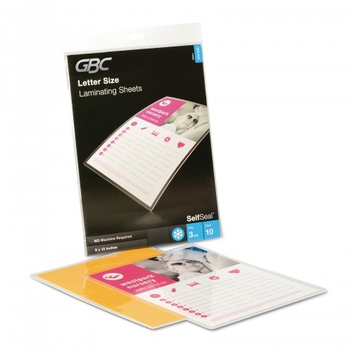 GBC SelfSeal Self-Adhesive Laminating Pouches - 3 Mil, 9" x 12", Gloss Clear, 10/Pack
