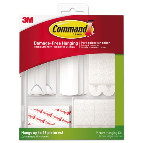 Command Picture Hanging Kit, Assorted Sizes, Plastic, White/Clear, 1 lb; 4 lb; 5 lb Capacities 38 Pieces/Pack