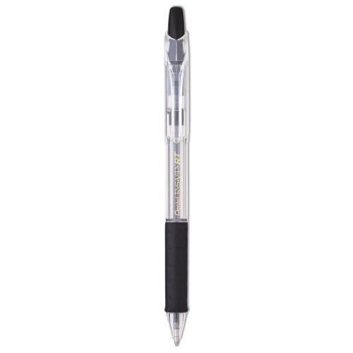 Pentel R.S.V.P. RT Ballpoint Pen, Retractable, Medium 1 mm, Black Ink, Clear Barrel, Dozen