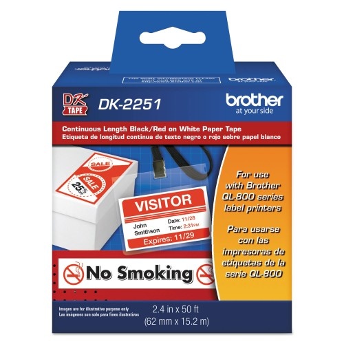Brother Continuous Paper Label Tape, 2.4" X 50 Ft, Black/White