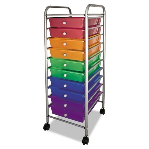 Advantus Portable Drawer Organizer, Metal, 1 Shelf, 10 Drawers, 13 x 15.38 x 37.75, Matte Gray/Assorted