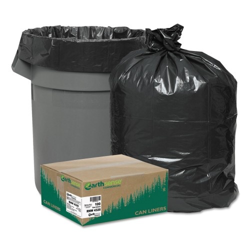 Earthsense Linear Low Density Recycled Can Liners - 56 gal, 2 mil, 43" x 47", Black