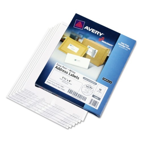 AbilityOne 753001 Skilcraft Laser Labels, 1.33 x 4, White, 14/Sheet, 100 Sheets/Box