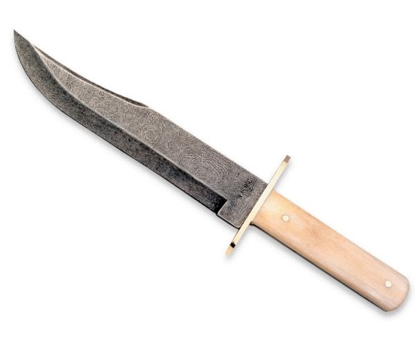 14 3/8 In. White Smooth Bone Bowie Damascus With Leather Sheath