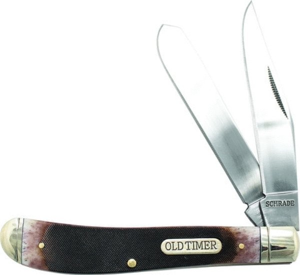 Schrade Old Timer Genuine Bone Gunstock Trapper Folding Pocket Knife