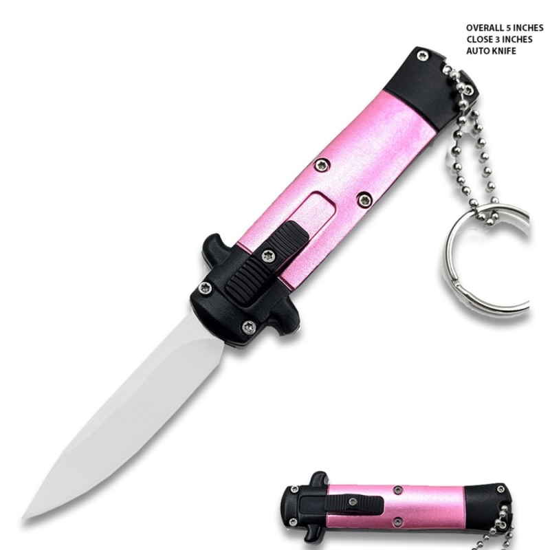 Mini Pink Key Chain Otf Knife Drop Point