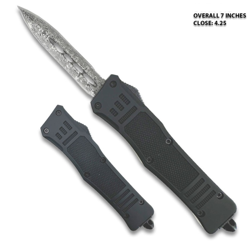 Black Legacy Edge Otf Knife Spear Point, Double Edged Damascus Pattern