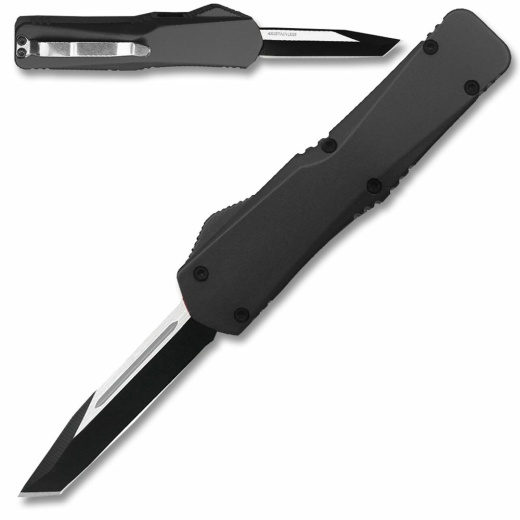 California Legal Otf Dual Action Knife (Black) Tanto Blade