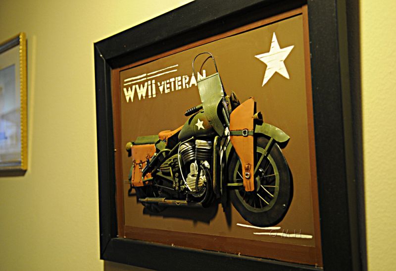 Vintage Wwii Motorcycle 3D Painting | Collectible Metal Scale Model Motorcycle 3D Painting