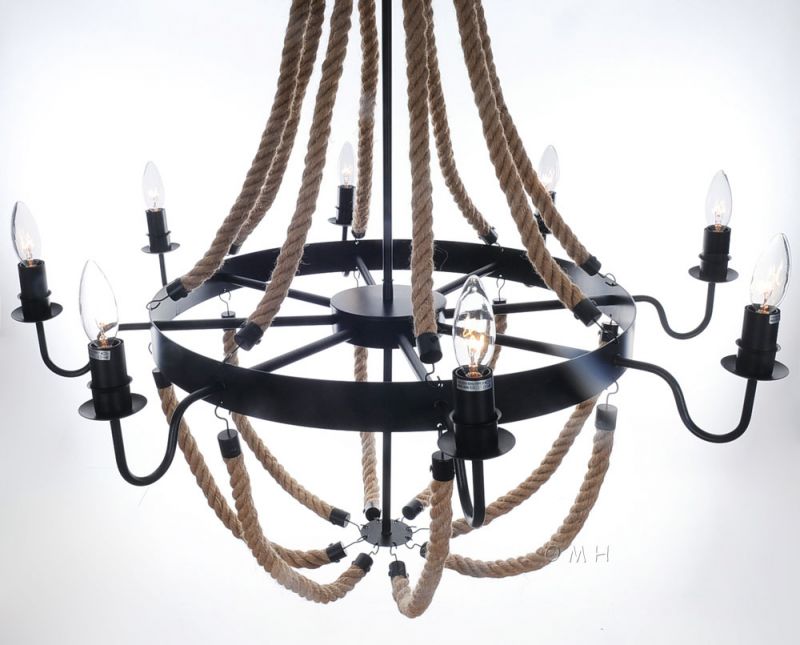 Large Rope Pendant Lamp - 8 Bulbs