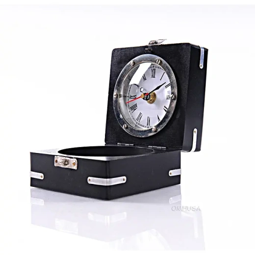 Brass Compass & Clock with Wooden Case