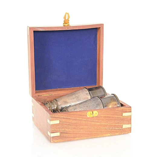 Binocular with Leather Overlay in Wood Box