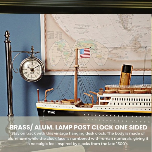 Brass/Aluminum Lamp Post Clock One Sided