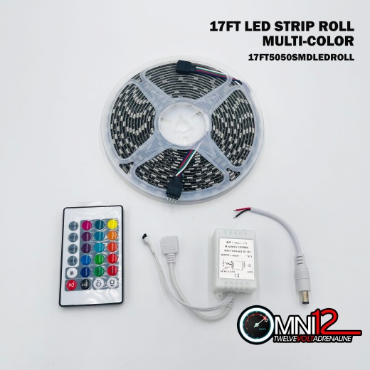 Omni12 High Density SMD LED Strips - 17FT Rolled Flat Flexible Strips with Remote RGB Multi-Color