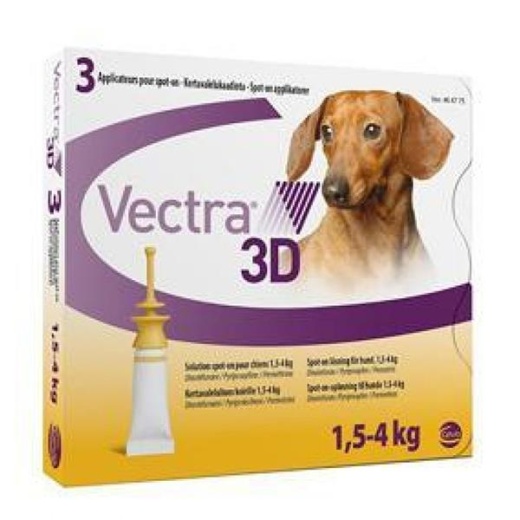 Vectra 3D Gold For Extra Small Dogs 5-10 Lbs (1.5-4 Kg) - 3 Doses