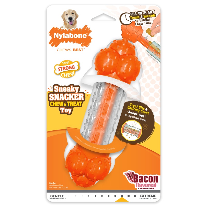 Nylabone Sneaky Snacker Dog Treat Toy Bacon, Orange, 1Ea/Large/Giant Up ...