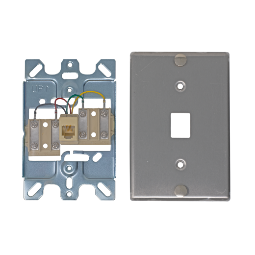 Stainless Steel Wall Phone Jack (4 Conductor) Screw Terminals
