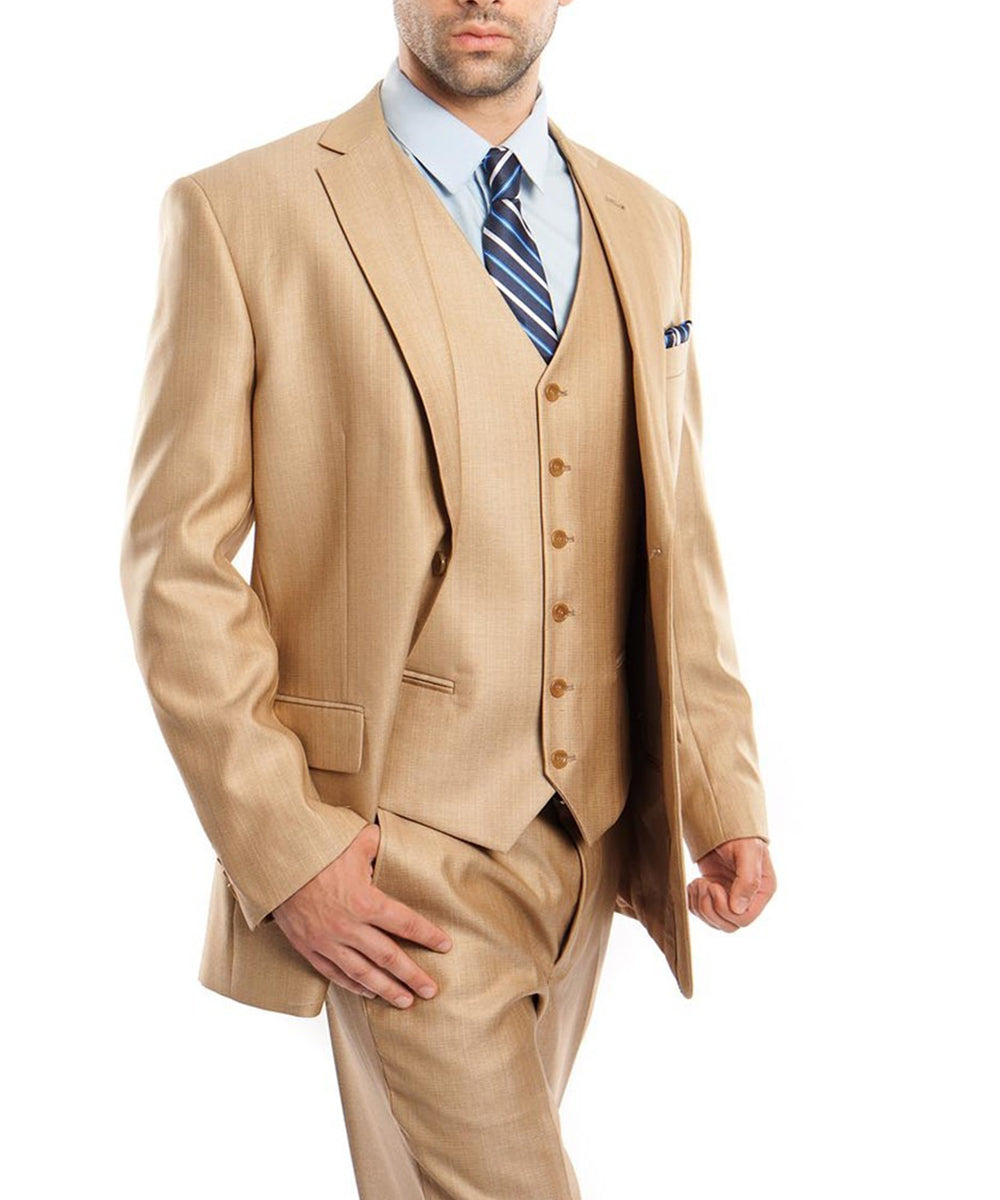 Classic Solid Textured Wheat Suit With Vest