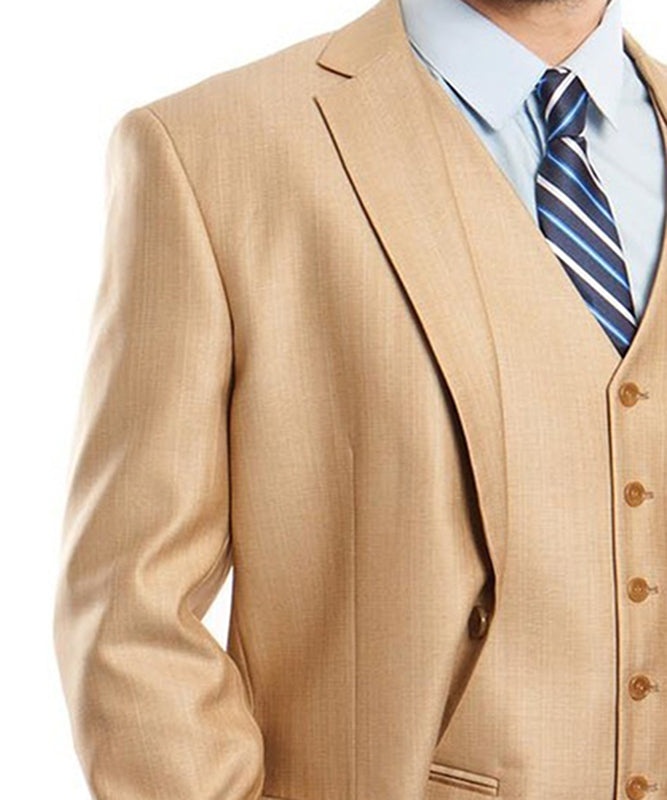 Classic Solid Textured Wheat Suit With Vest