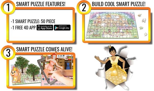Popar Princess 4D Smart Puzzle & App-50 Pcs
