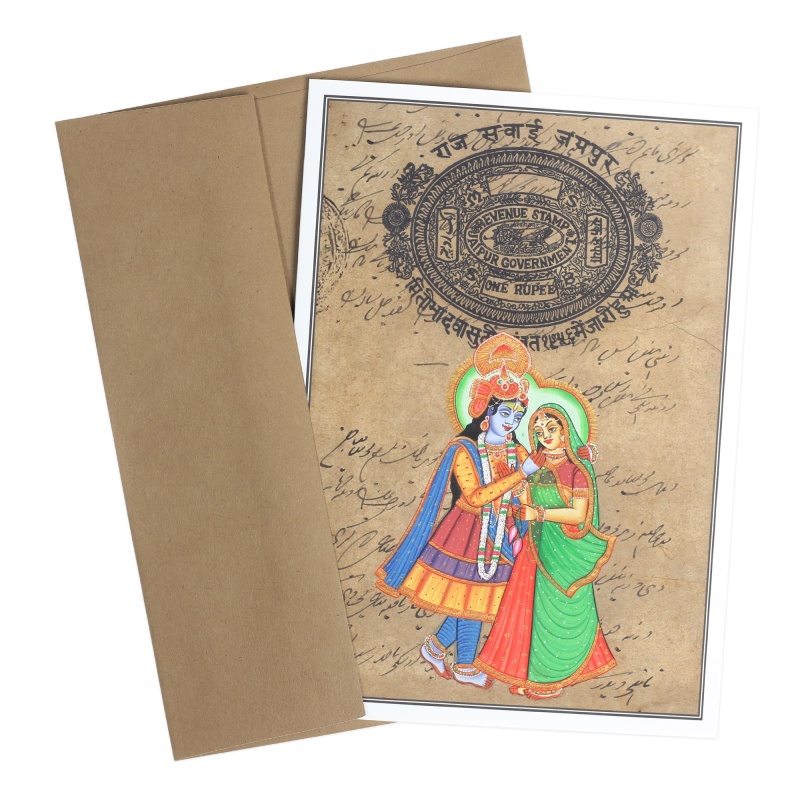 Greeting Card - Rajasthani Miniature Painting - Radha Govinda Standing - 5"X7"