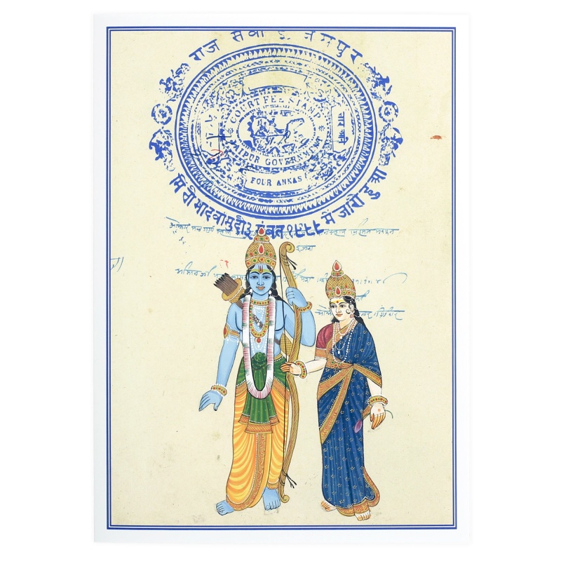 Greeting Card - Rajasthani Miniature Painting - Standing Sita Ram - 5"X7"