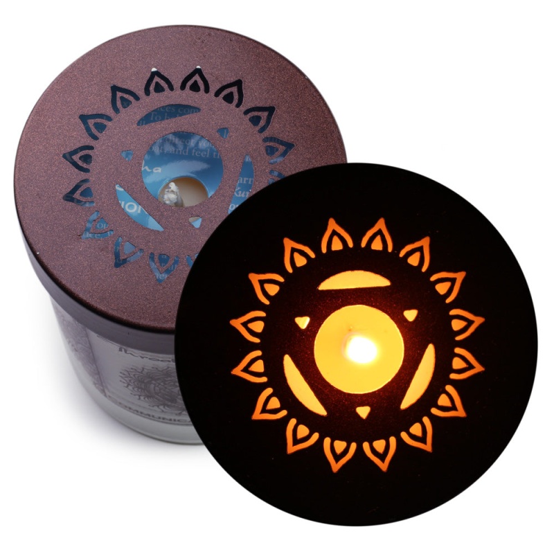 Throat Chakra Vishuddha | Candle For Chakra Meditation Scented With Essential Oils | Woods & Amber | Communication And Wisdom - 10.5Oz