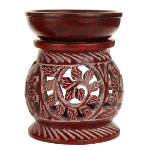 Red Soapstone Oil Diffuser with Leaves Design