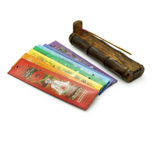 Incense Gift Set - Bamboo Burner + 7 Chakra Incense Sticks by Prabhuji's Gifts