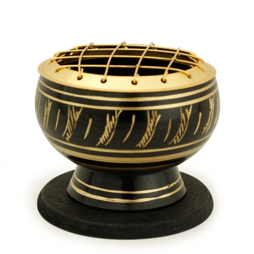 Black Brass Incense Burner with Net Top by Prabhuji's Gifts