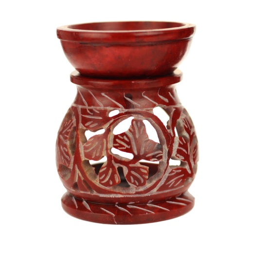 Red Soapstone Oil Burner Round Leaves Diffuser - 3.25"