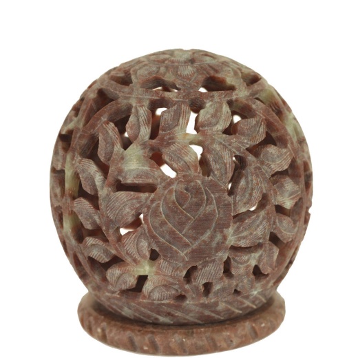 Soapstone Carved Tea-Light Ball - Burner For Cones And Candle Holder
