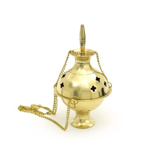 Hanging Brass Burner - Quatrefoil Jali 5"Hx2.75"d