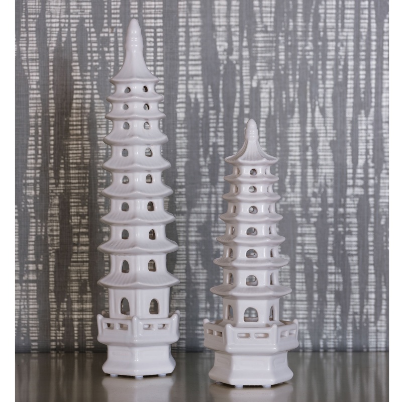 Pagoda Cream Objects Tall (Set Of 2)