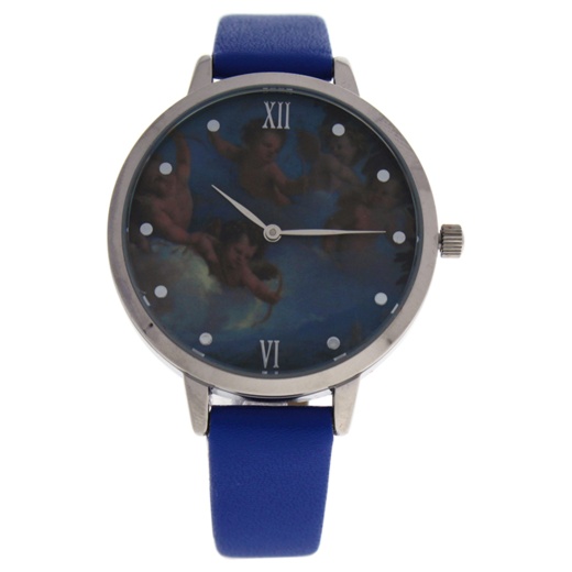 Crr007 La Romance - Silver-Blue Leather Strap Watch By Charlotte Raffaelli For Women