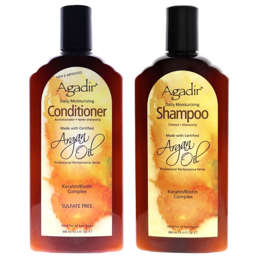 Argan Oil Daily Moisturizing Shampoo and Conditioner Kit by Agadir for Unisex - 2 Pc Kit 12Oz Shampoo, 12Oz Conditioner