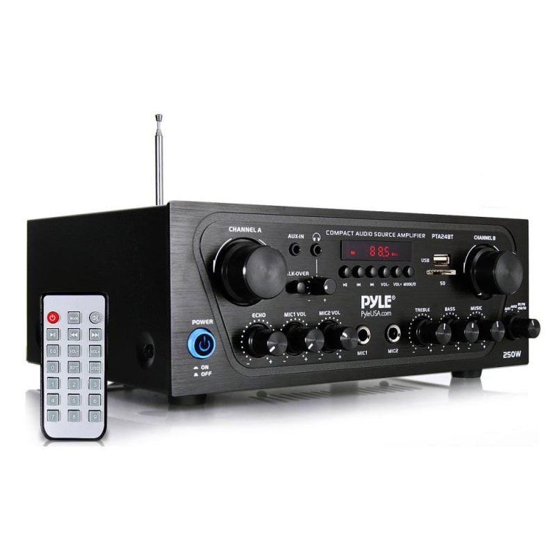 Pyle Pta24bt Compact 250W 2-Ch. Stereo Receiver System With Bluetooth Fm Radio Mp3 Usb Sd Aux