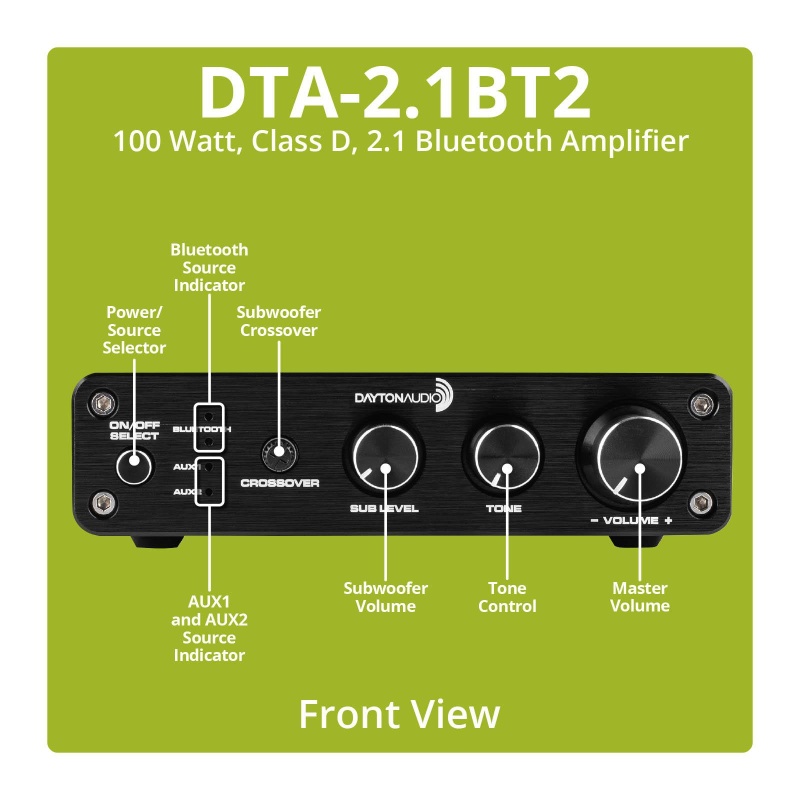 Dayton Audio Dta-2.1Bt2 100W 2.1 Class D Bluetooth Amplifier With Sub Frequency Adjustment