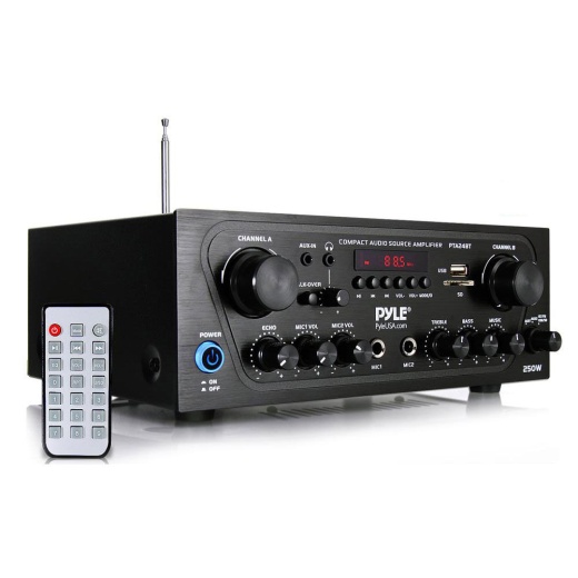 Pyle PTA24BT Compact 250W 2-Ch. Stereo Receiver System with Bluetooth, FM Radio, MP3, USB, SD, Aux
