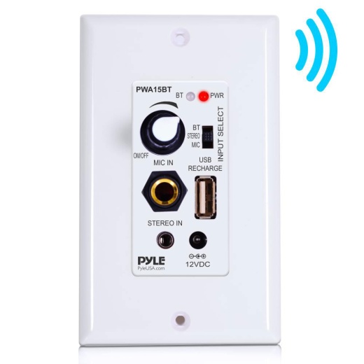 Pyle PWA15BT In-Wall Wall Plate Audio Control Amplifier with Bluetooth, USB, Microphone & Aux Inputs