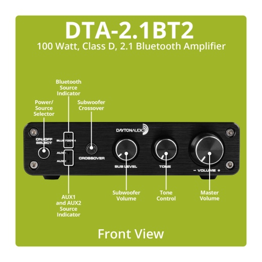 Dayton Audio Dta-2.1Bt2 100W 2.1 Class D Bluetooth Amplifier With