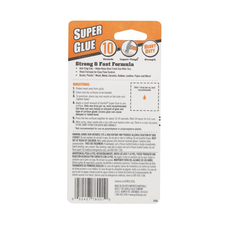 Gorilla Super Glue, 0.11 Oz. (7800103)